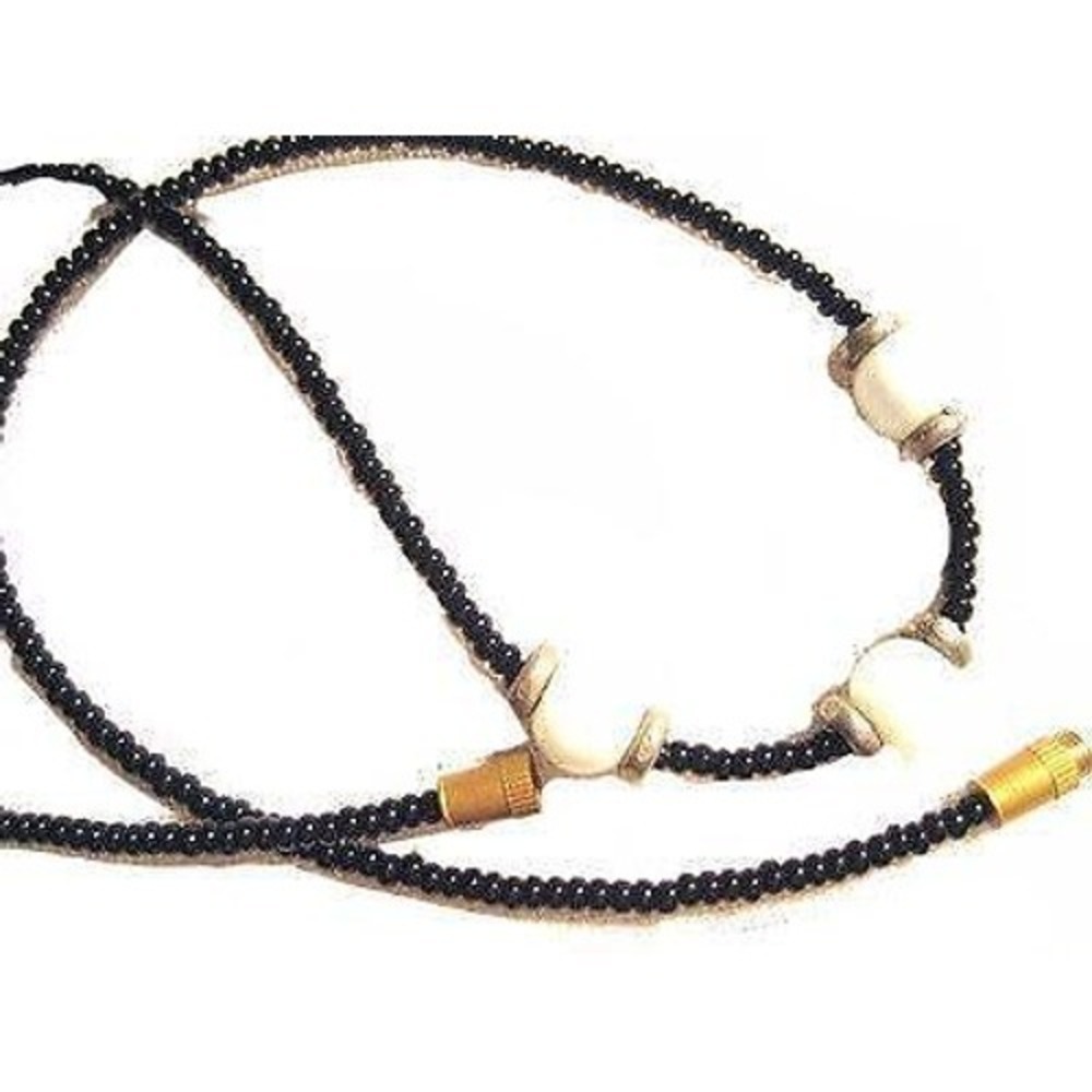 Vintage Black Glass Seed Bead Beaded Necklace White‎ Cat's Eye Accent Beads